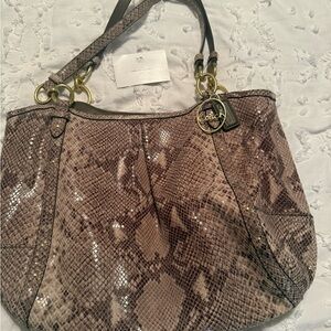 Coach Snakeskin Shoulder Bag - Tan and Gold